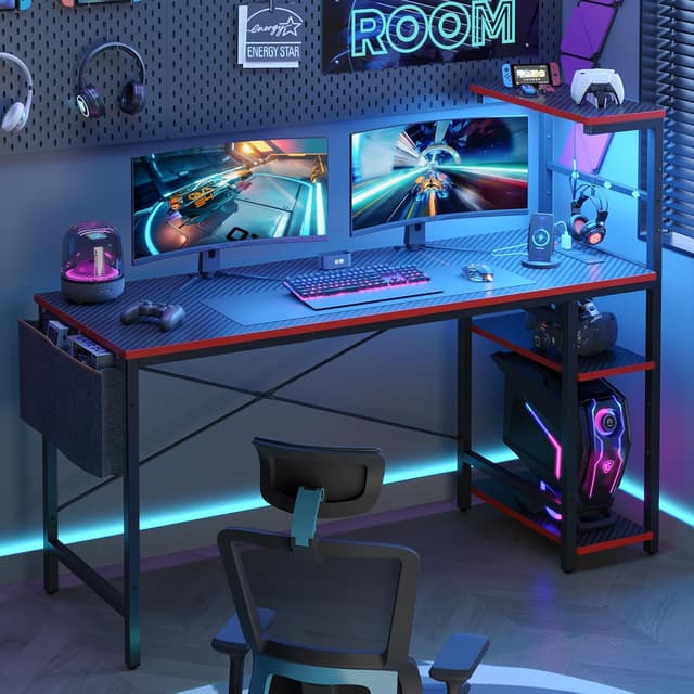 Thumbnail 6 de Bestier 155cm Corner Desk with Power Outlets and LED Lights (reversible)