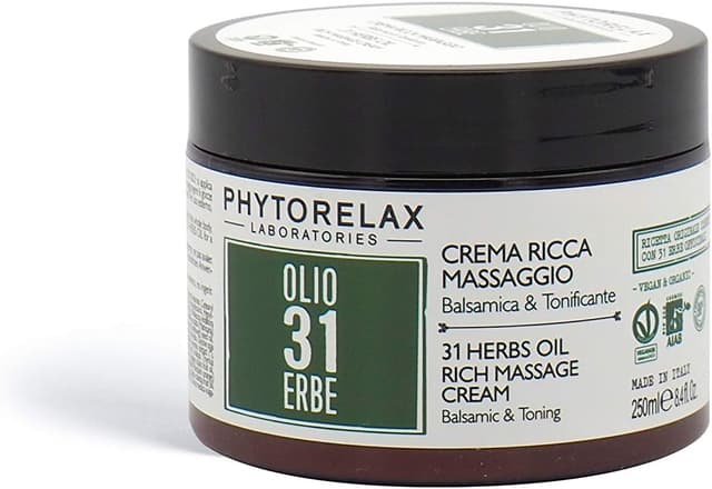 Detalle de PhytorelaxLaboratories Olio 31 Erbe Vegan & Organic – Crema Ricca da Massaggio balsamica e tonificante da 250 ml