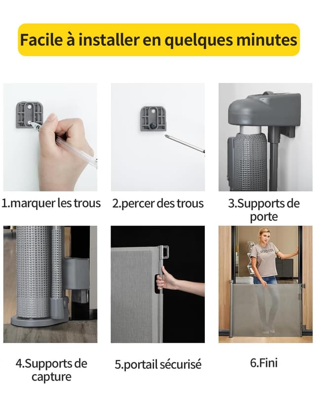 Detalle 2 de Patywaga ausziehbares Treppenschutzgitter (0–140 cm) mit Kindersicherung, grau