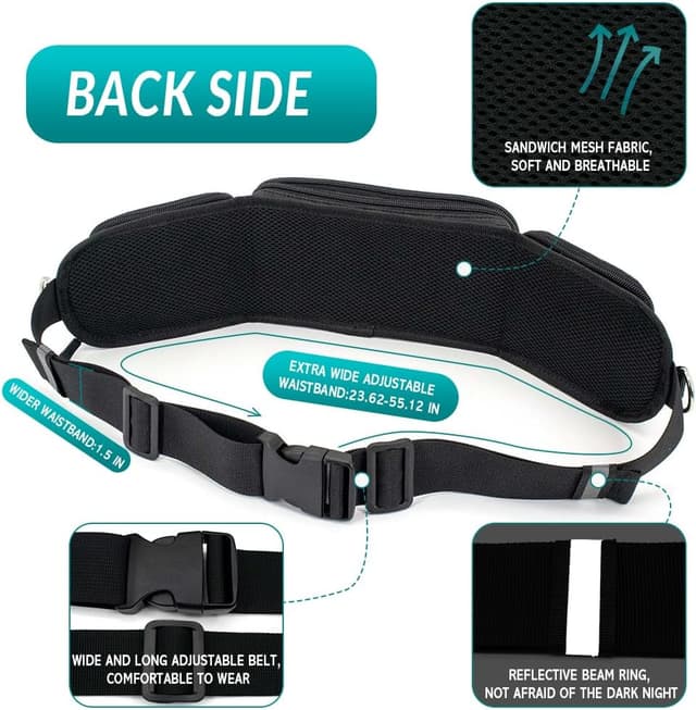 Detalle de Leckerlitasche für Hunde mit Bauchtasche, reflektierende Bungee-Waist-Leine & Kotbeutelspender (Grau, mit 2 Hundeleinen)