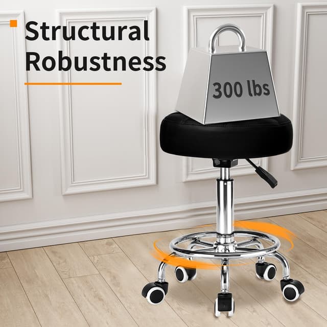 Thumbnail 3 de Rolling Stool PU Leather Round 14.6" seat