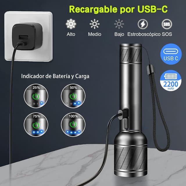 Detalle 2 de REHKITTZ Linterna LED Recargable 2200 lúmenes