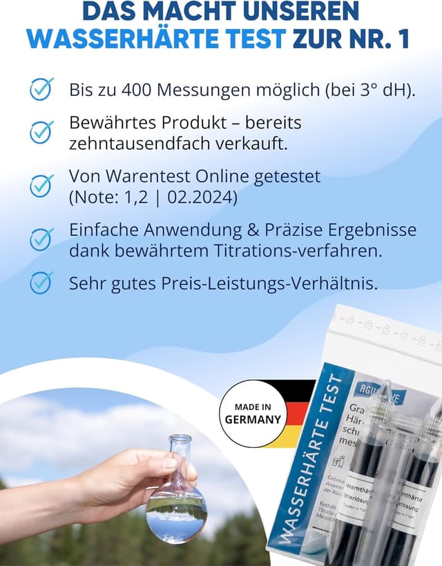 Detalle de AGUALEVE Wasserhärte Test (Titration) bis 24 °dH – schnell & einfach Wasserhärte messen, 2× 15 ml