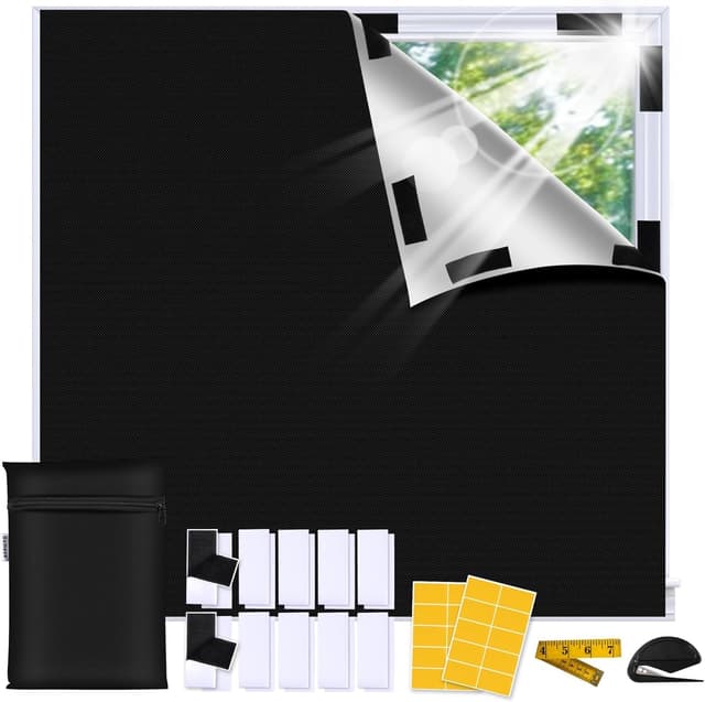 Detalle de Bemece Portable 100% Blackout Blind (No Drill) for Windows – 420D Oxford Blackout, Cut-to-Fit, Velcro & Adhesive