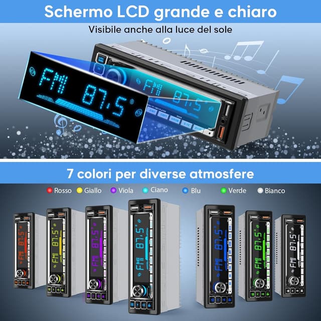 Detalle de RDS Autoradio Bluetooth 5.0 1-DIN con vivavoce, FM/AM e DSP Wistrue