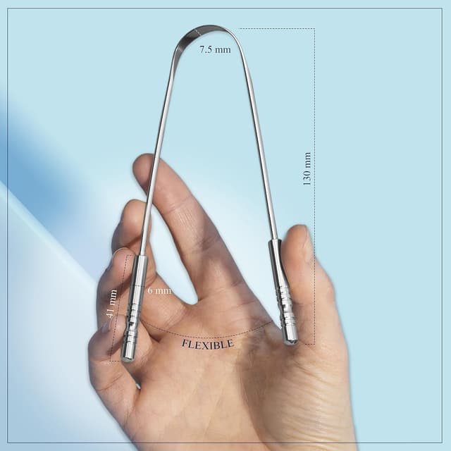 Detalle de MasterMedi U-Shaped Stainless Steel Tongue Scraper (2 Pack) with Multicolor Travel Cases