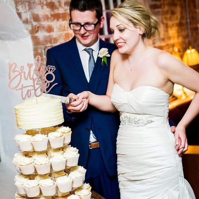 Detalle de Bride to Be Kuchen Deko Glitzer Ring Cake Topper (1 Stück) für Bachelorette, Brautparty & Hochzeitsthema – Rosegold