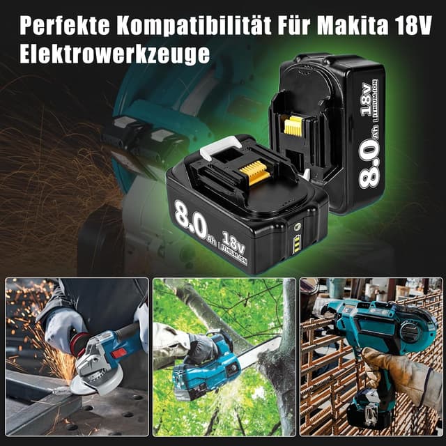 Thumbnail 6 de 8.0Ah Lithium-Ionen Ersatzakku für Makita 2er Set