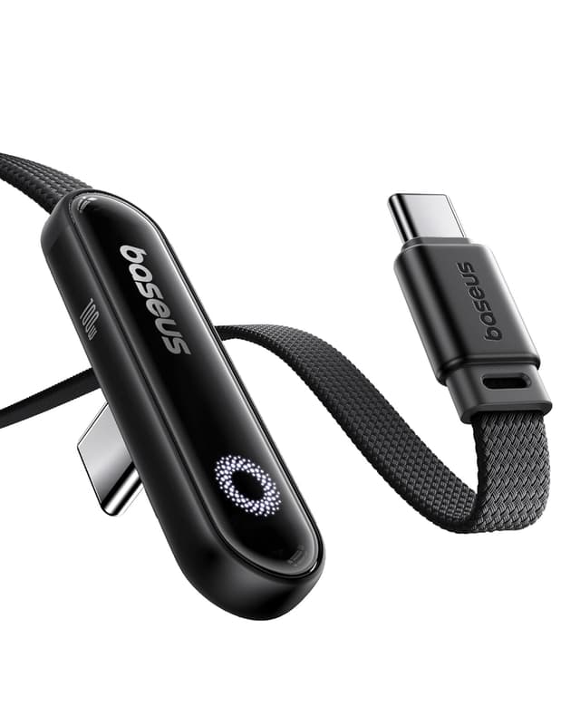 Detalle de Baseus USB‑C auf USB‑C Kabel 90 Grad, 2 m, 100 W mit Ring-Umgebungslicht