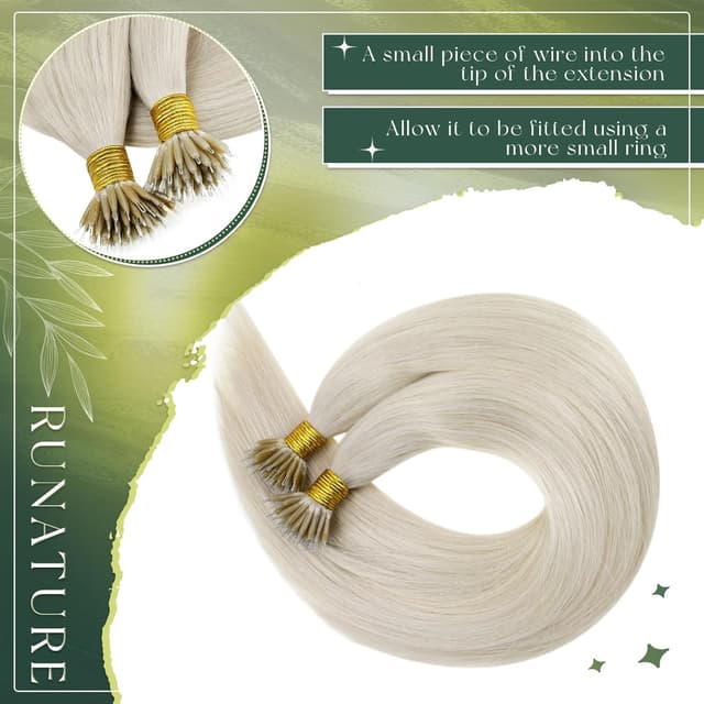 Thumbnail 2 de RUNATURE Nano Ring Extension Capelli Veri Bianco Biondo #800