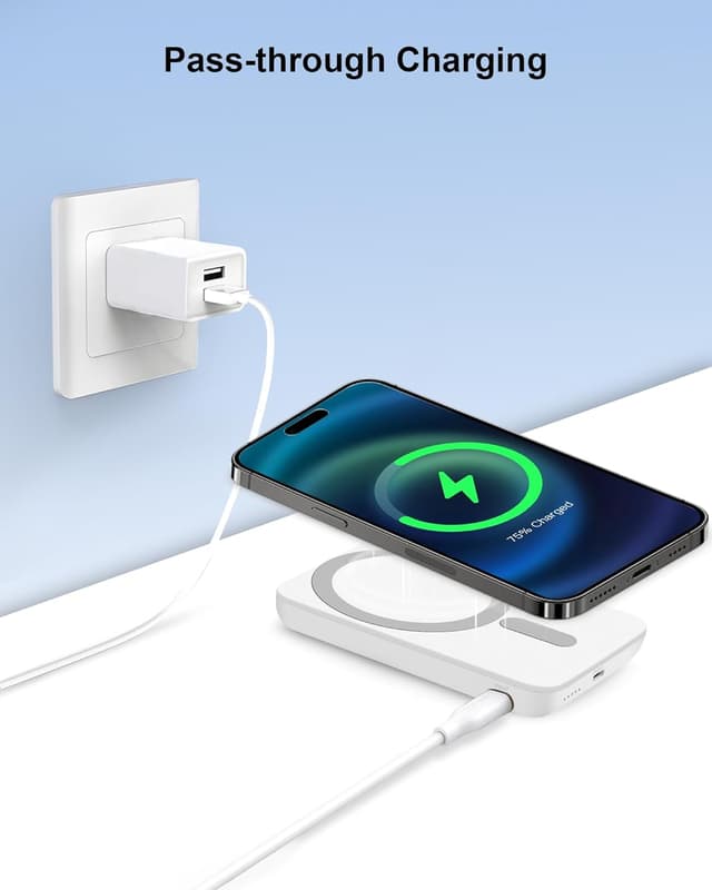 Detalle 2 de Miady 2-Pack Ultra Slim Magnetic Wireless Power Bank (5000mAh) with pass-through charging