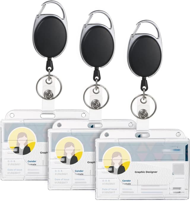 Detalle de Vicloon Porte Badge rétractable – lot de 3 porte-cartes transparent + porte-clés
