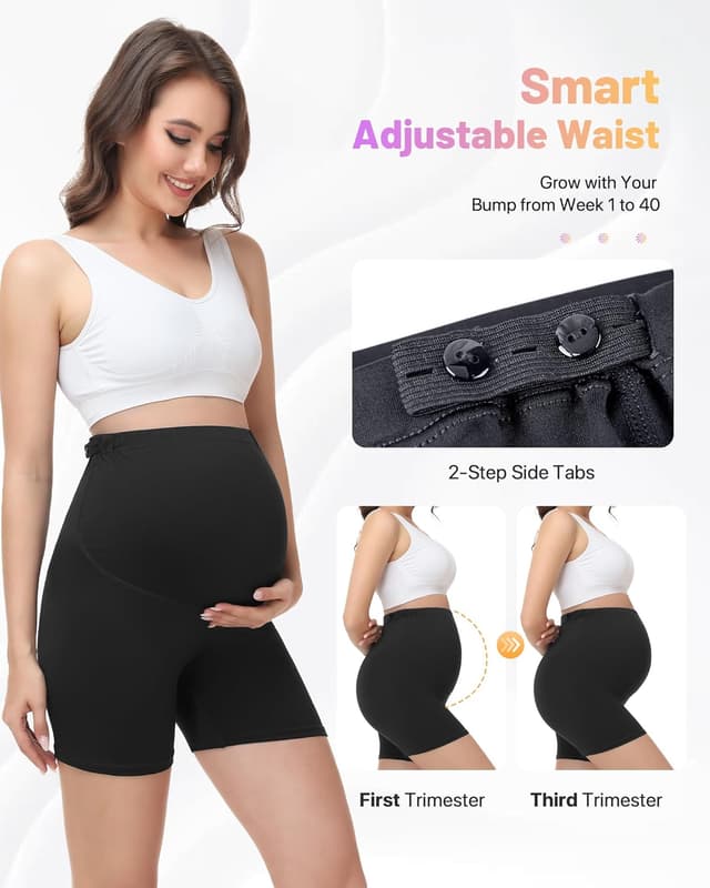 Detalle 2 de SIMIYA maternity shorts over bump with adjustable waist for yoga, lounging and daily wear
