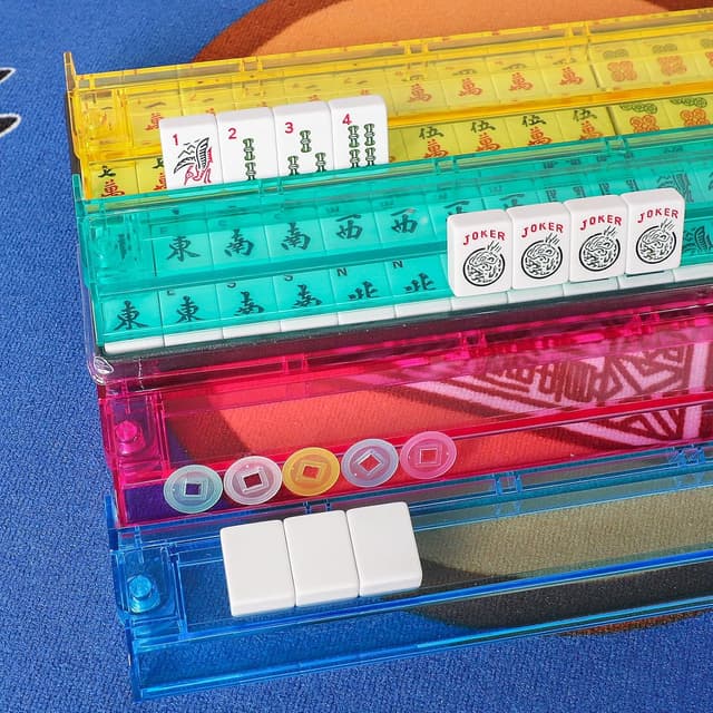 Thumbnail 6 de GUSTARIA American Mahjong Game Set (166 Premium White Tiles) with All-in-One Color Racks & Carry Bag