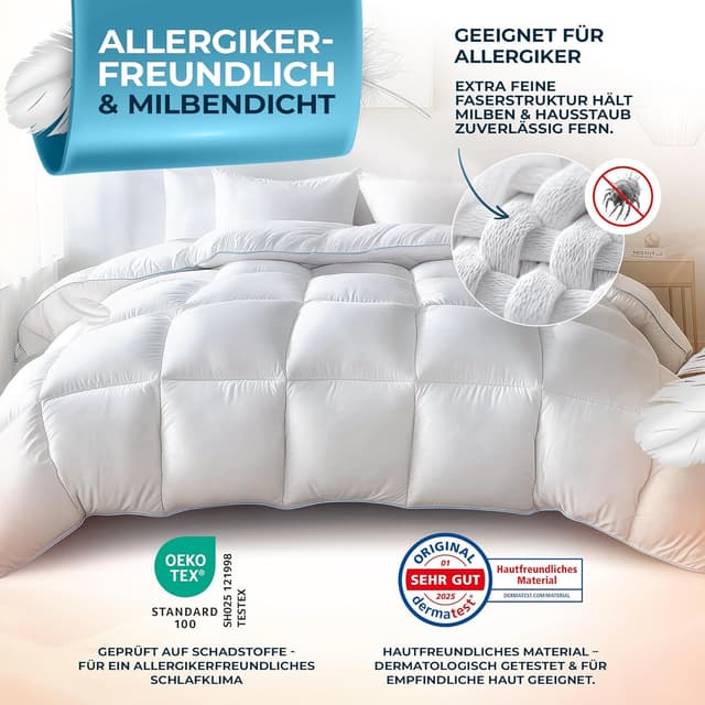 Detalle 2 de Glückstoff® Winterdecke aus Federn und Daunen 155x220 cm – extra warme, waschbare Daunendecke für Allergiker