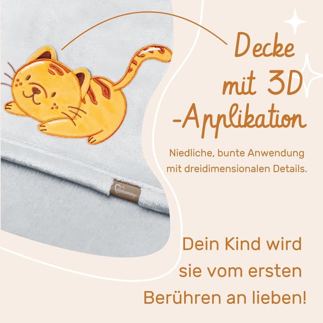 Detalle de Be Mammy Coperta calda per bambini con peluche regalo e motivi 3D (Grigio Chiaro - Gatto)