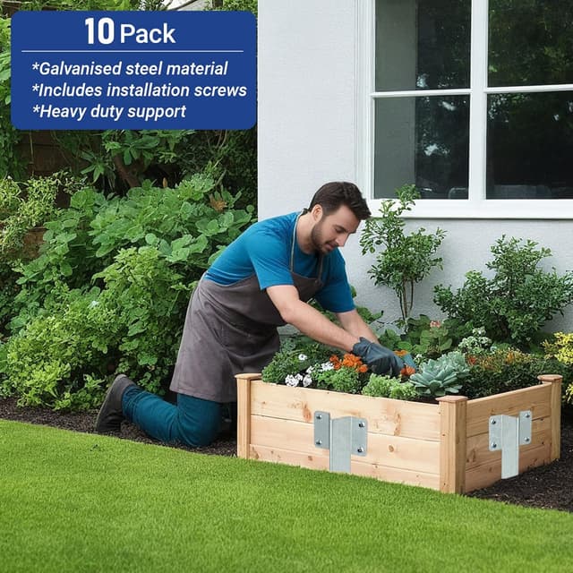 Detalle 2 de Xyxu Railway Sleeper Brackets (10 Pack) for Timber Raised Beds, Garden Edging & Path Borders