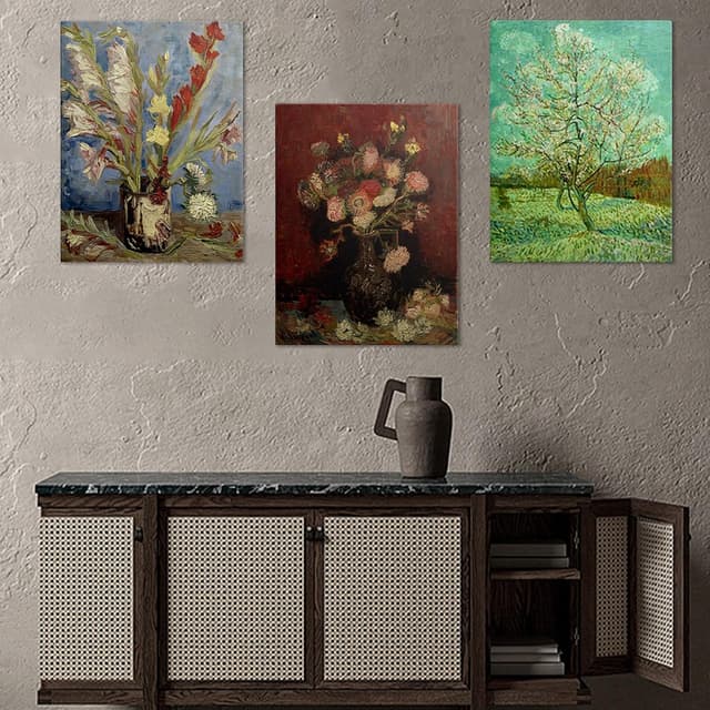 Detalle de prinfantasy Canvas Wall Art Framed Prints Floral Plants 3-Panel Set (YH071)