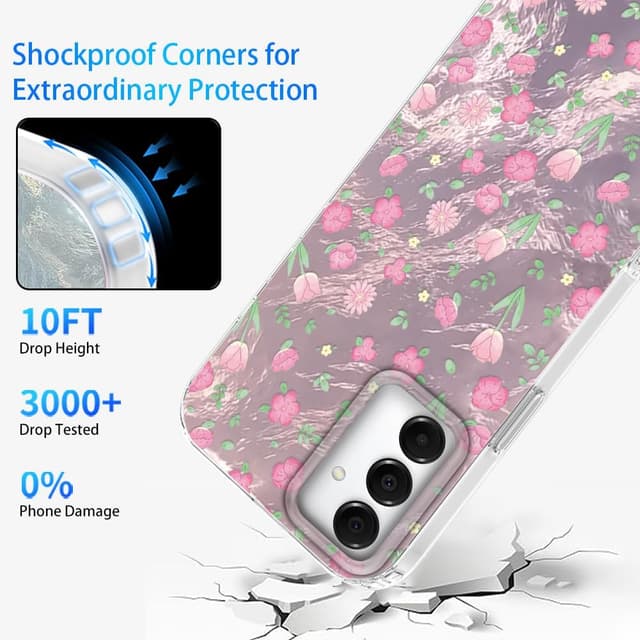 Detalle 2 de Tedyhulle Hülle für Samsung Galaxy A34 5G – weicher TPU-Rahmen & harte PC-Rückseite mit rosa Blütenmotiv