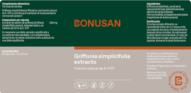 Detalle 2 de Bonusan Griffonia Simplicifolia 60 cápsulas 💊