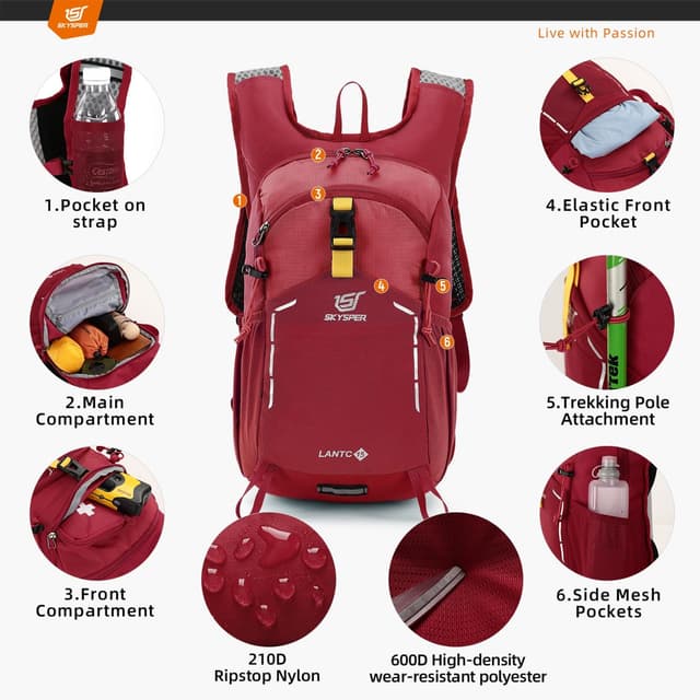 Detalle de SKYSPER Wanderrucksack 15L für Herren – leichter Tagesrucksack für Wandern, Ausflüge und Reisen