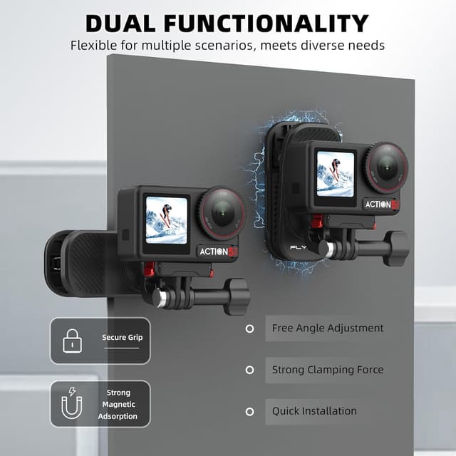 Detalle de BRDRC Magnetic Rucksack-Halterung Clip für DJI Osmo Action 5/4/3, Insta360 X5 & GoPro Hero 13/12/11 – 360° drehbarer Clip