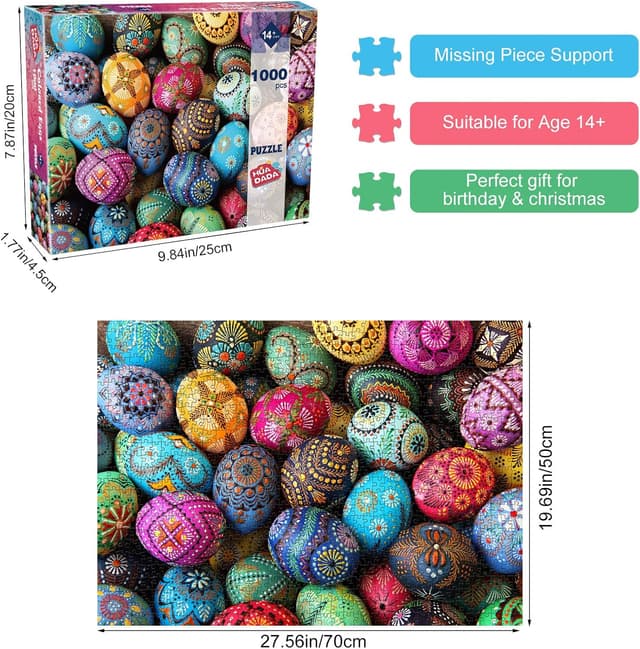 Detalle de HUADADA 1000-Piece Jigsaw Puzzle for Adults (Spring Easter Egg Theme), 70cm x 50cm