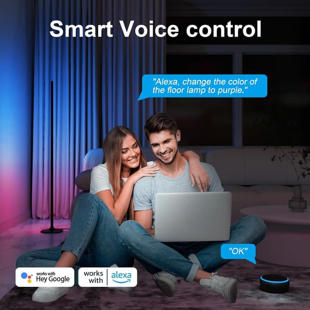 Detalle 1 de Lanmonlily LED Corner Floor Lamp (Smart with Alexa, music sync, 16 million colours & 68 scenes) – Black