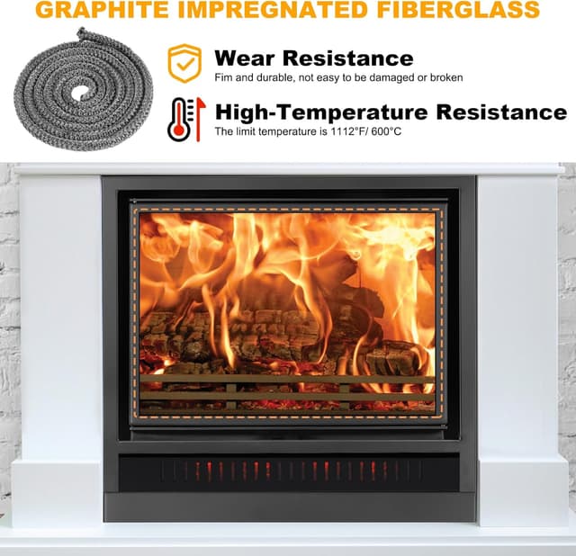 Detalle de Flintronic guarnizione per porta stufa in fibra di corda ignifuga (Φ8 mm x 3 m)