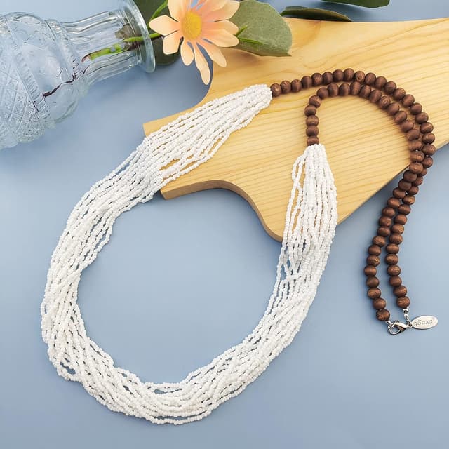 Detalle de Bocar NK-10407 long multiple row handmade beaded statement necklace with gift box