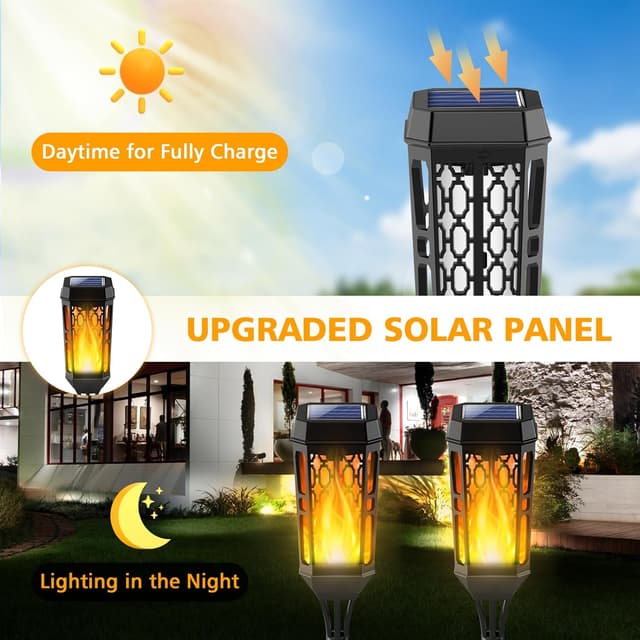 Detalle de Joltix Solari Fiamma Luci lampade solari da giardino con effetto fiamma, 6 pezzi da esterno a luce giallo caldo (IP65)