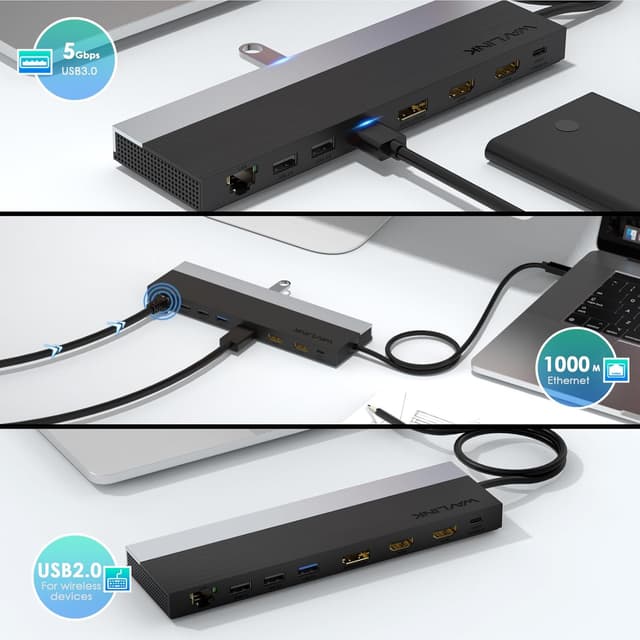 Thumbnail 5 de WAVLINK USB‑C Docking Station 3 Monitore (Dual HDMI + DP, 100W PD) für Windows