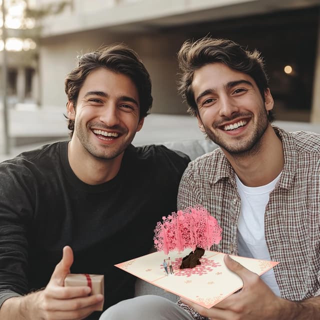 Detalle de 3D-Pop-up-Grußkarte mit Pfirsichblüten für Liebe & Hochzeit – inklusive Umschlag und Notizkarten