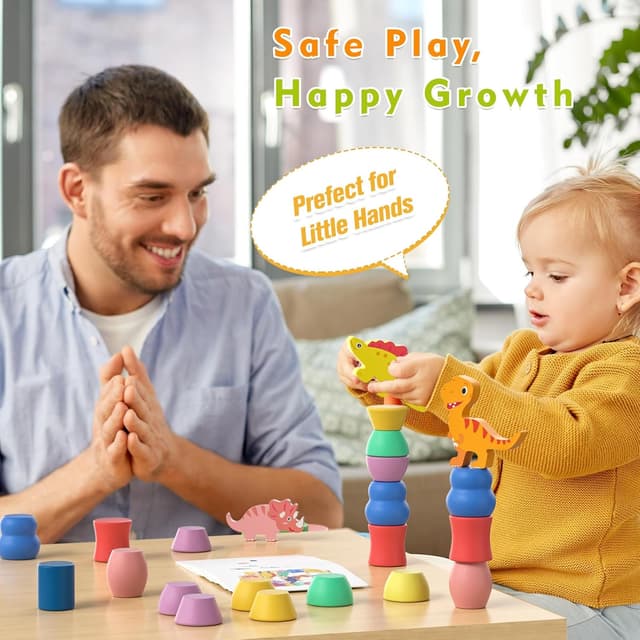 Thumbnail 4 de JAiiMen Montessori Dinosaur Wooden Blocks (9 blocks, planks, sorting & challenge cards) for ages 2–4