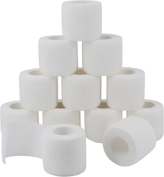 Detalle de Selbstklebender Verband, 12 Rollen (5 cm x 4,5 m) elastische Fixierbinde mit Haftbandage – weiß, für Sport & Erste Hilfe