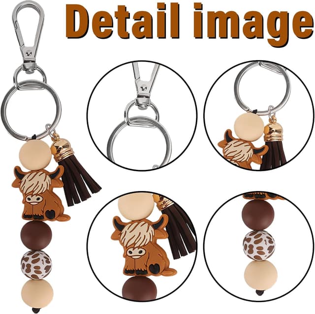 Detalle 2 de QBEJIME Highland Cow Gifts for Women – Positive Crochet Animals & Cow Keyring with Encouraging Card