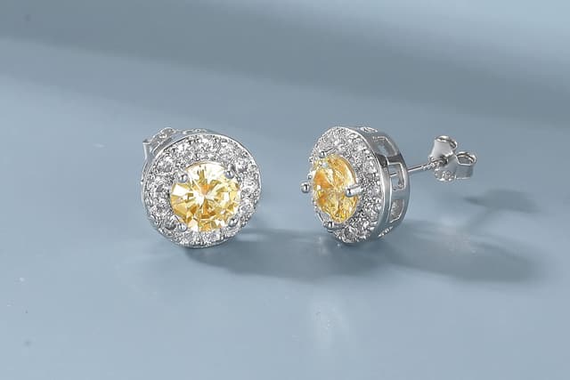 Detalle de MASOP Ohrstecker Silber 925 mit Geburtsstein & Zirkonia – runde Ohrringe (10 mm)