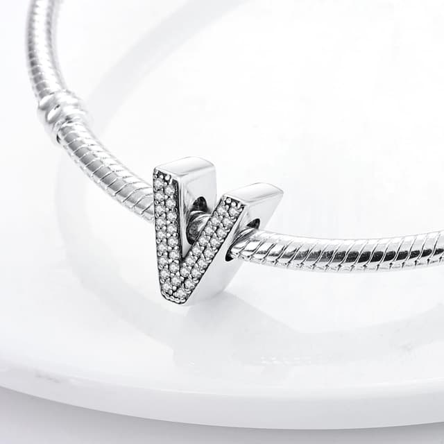 Detalle de FLUFLO Charm Anhänger A–Z aus 925 Sterling Silber mit Zirkonia – Buchstabe A bis Z für Armband und Kette (kompatibel zu europäischen Charms) Z222