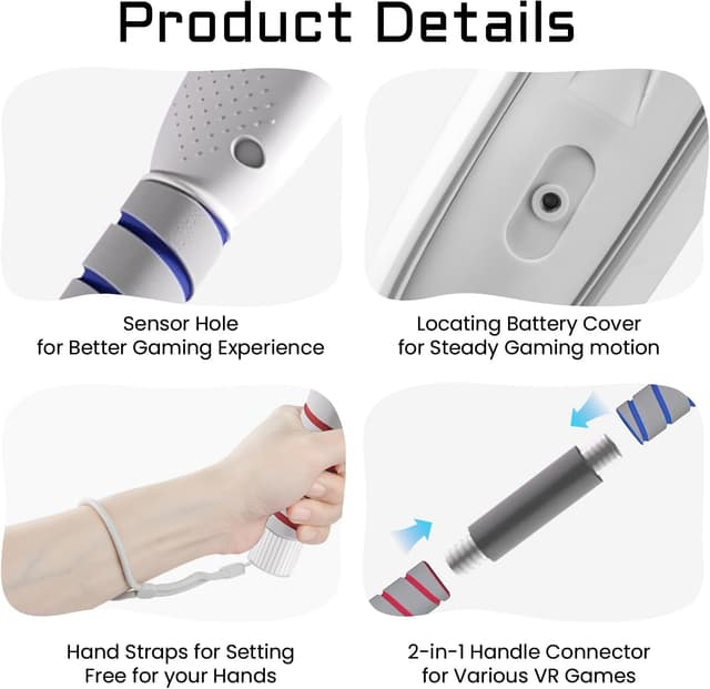Detalle de 3-in-1 VR long arms controller grips for Meta Quest 3 / 3S (Gorilla Tag, VR golf, Kayak Mirage) – Grey