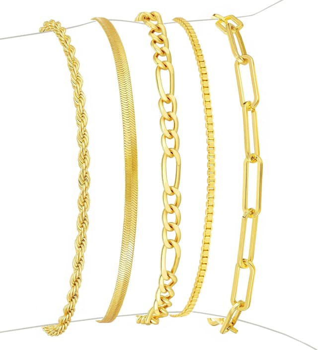Thumbnail 6 de Striviio Gold Bracelets for Women (14K Gold Plated) 5-Piece Stack Set
