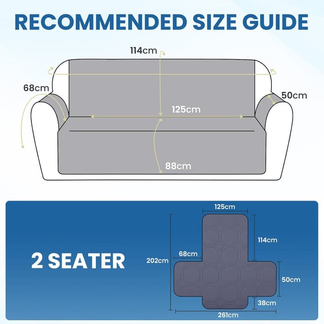 Detalle de Ystyle copridivano impermeabile 2 posti con braccioli, antiscivolo e tasche laterali, blu grigio