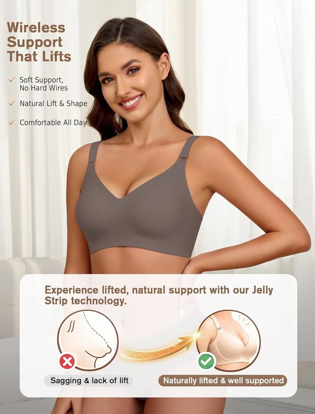 Detalle de EIISSION Damen Push-up-BH ohne Bügel mit Soft-Polsterung (Nahtlos) – Komfort-Vollschalen Bustier