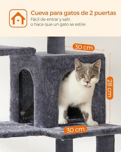 Detalle de Feandrea Árbol para Gatos PCT161G01 de 143 cm con 4 postes rascadores, 2 plataformas y cueva