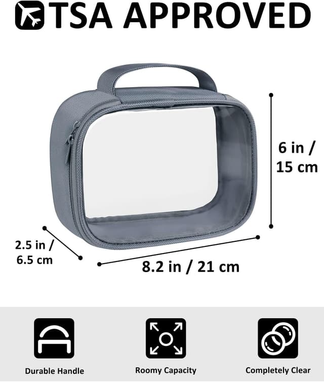 Detalle de Moyad Clear Travel Toiletries Bag with Handle (TSA-approved quart size), transparent airport liquid pouch in grey