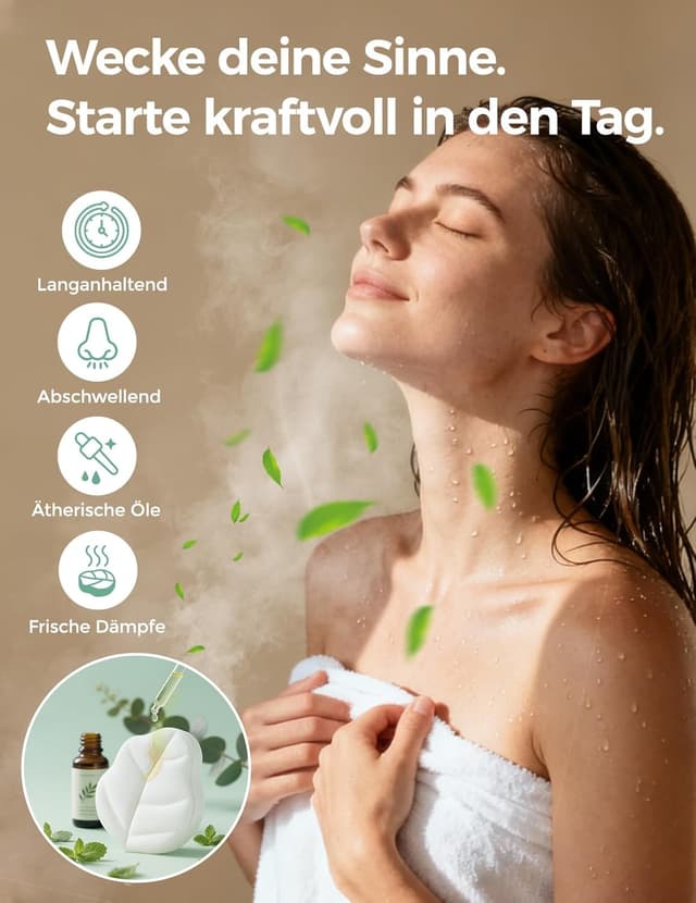 Detalle 2 de momcozy Duschbombe 14er-Set im Eukalyptusblatt-Design – Shower Steamer mit Pfefferminze- und Eukalyptus-Öl