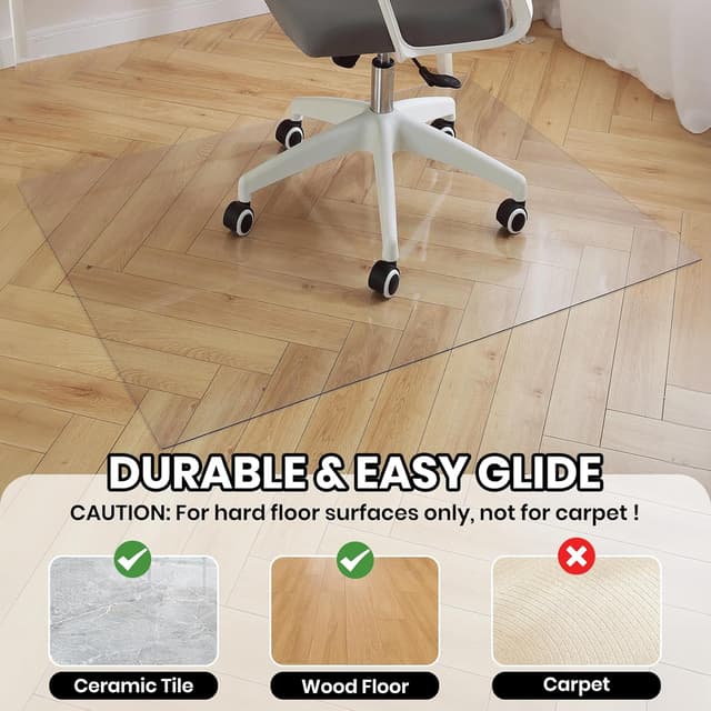 Detalle de OstepDecor office chair mat for hardwood floor (90 x 140 cm) – clear PVC protector for rolling chairs