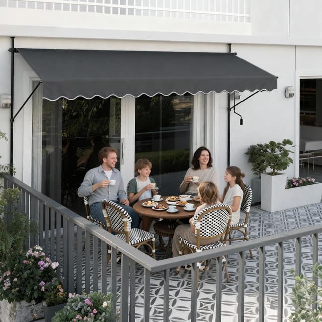 Thumbnail 6 de UISEBRT Klemmmarkise mit Kurbel – balkon- und terrassentauglicher Sonnenschutz ohne Bohren (3,50 x 1,20 m, Dunkelgrau)