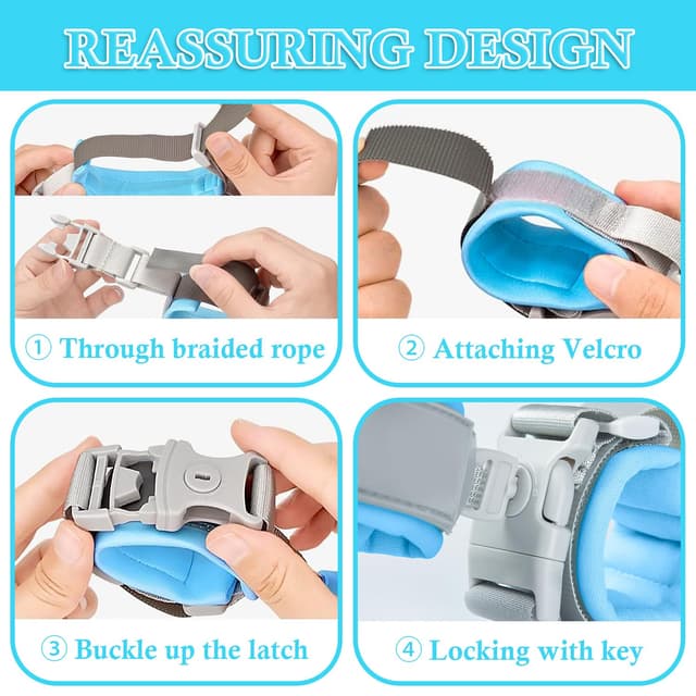 Detalle de Reflektierende Kinderleine mit Handgelenkzügel (2-in-1) – Sicherheitsgurt mit Schloss, Blau, 1,5 m