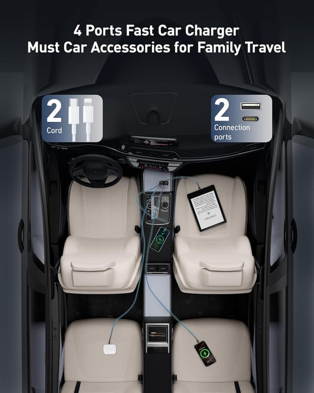 Detalle 2 de Retractable car charger 4-in-1 66W