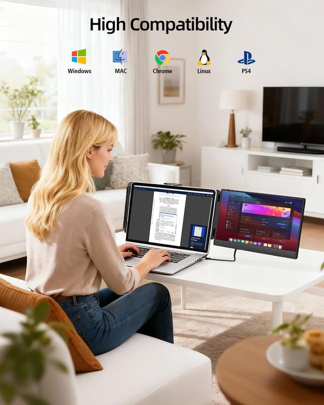 Detalle 2 de Laptop Screen Extender 14" FHD Dual Portable Monitor (IPS, 1080P) — Plug & Play Travel Screen for Laptops